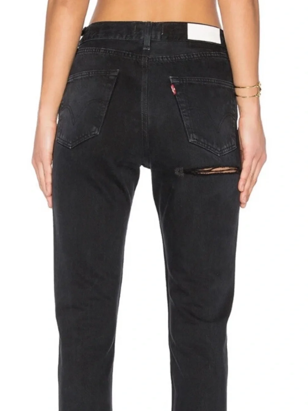 RE/DONE Levi’s Upcycled High Rise Butt Rip Straight Jeans in Black Button Fly 25